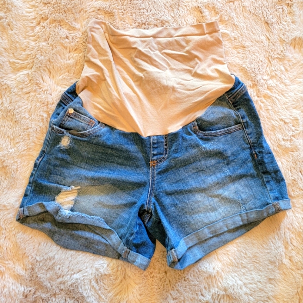 Indigo blue maternity jean shorts